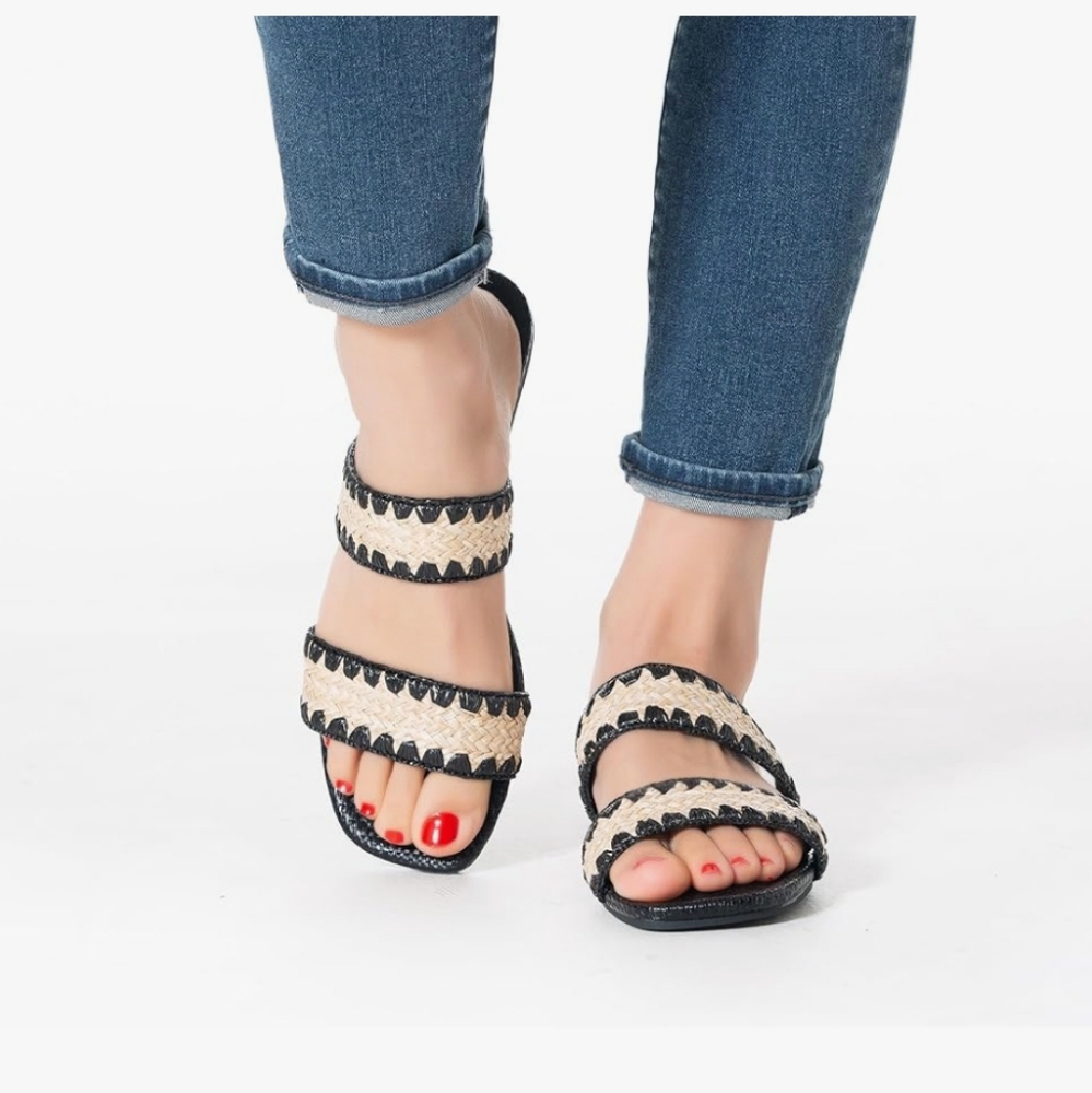 Black And Nude Woven Sandals